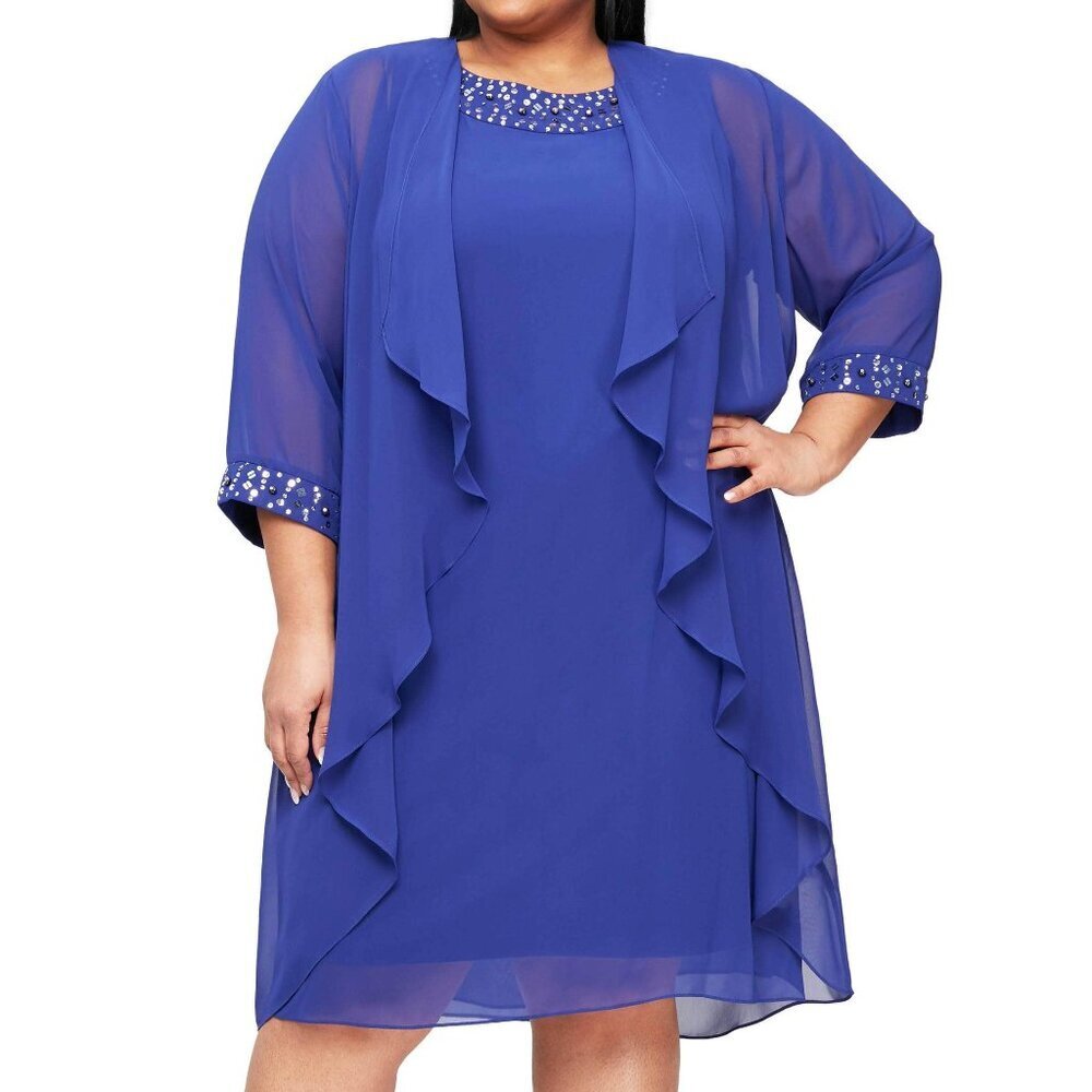 SALE NWT SLNY 9470367 Chiffon Wedding Guest Dress Faded Rose Size 14W - Picture 1 of 7